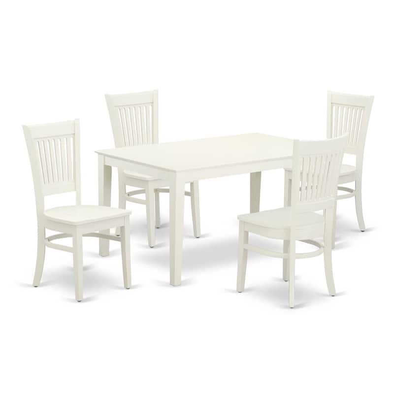 5 Piece Dinette Set - Wood Dining Table & Chairs - Linen White Cottage Style