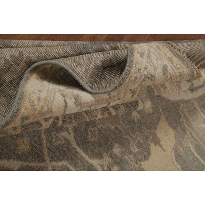 Transitional Grey Oushak Indian Area Rug Hand-Knotted Wool Carpet - 8'3" x 9'10"