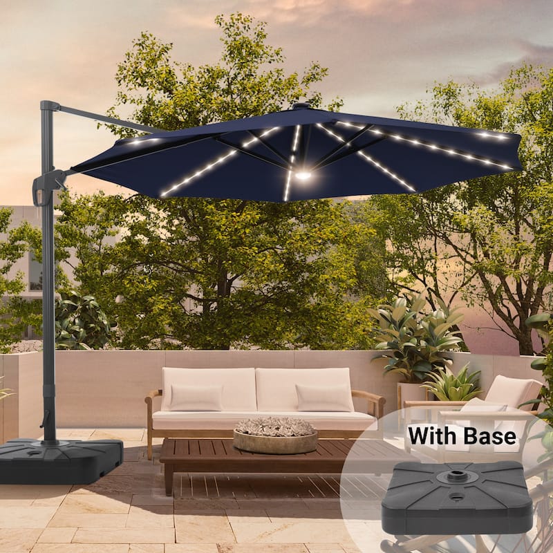 11FT Solar LED Patio Cantilever Umbrella With Resin Base by Bonosuki - Blue