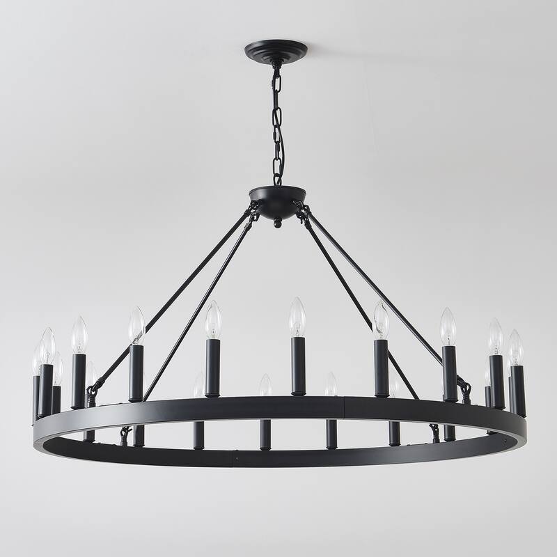 20-Light 39.4INCH Extra Large Wagon Wheel Chandelier, Black Farmhouse Round Wheel Chandelier Light Fixtures-E12