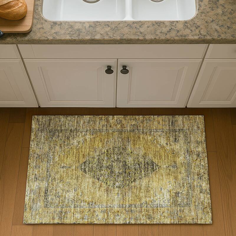 Premium Washable Super Soft Vintage Traditional Mayfield Rug - Wheat - 1'8" x 2'6"