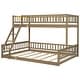 preview thumbnail 17 of 22, Solid Wood Bunk Bed with Ladder and Fence Guardrails, Twin XL over Queen Size Floor Bunk Bedframe with Slats Support