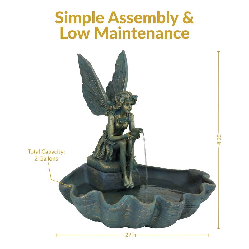 Sunnydaze Fairy Shell Outdoor Water Fountain - 30" H