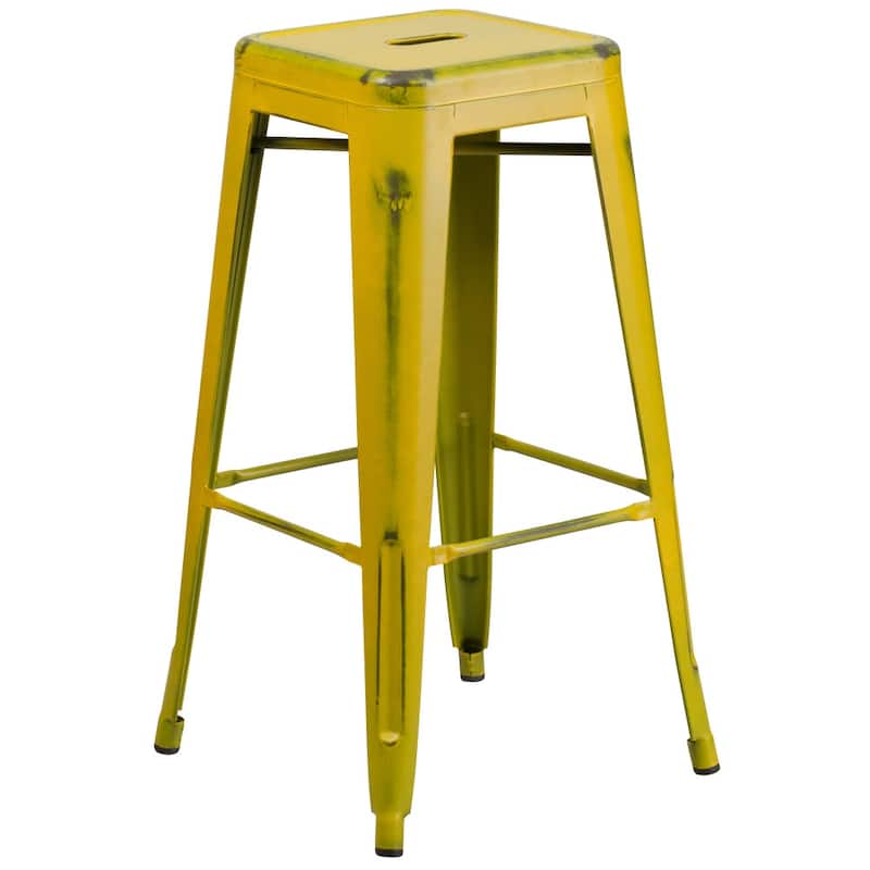 30" High Backless Distressed Metal Indoor-Outdoor Barstool - Patio Chair