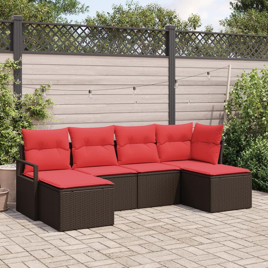 vidaXL 6 Piece Garden Sofa Set with Cushions Brown/Grey/Black Poly Rattan - 90.6×24.4×27.2