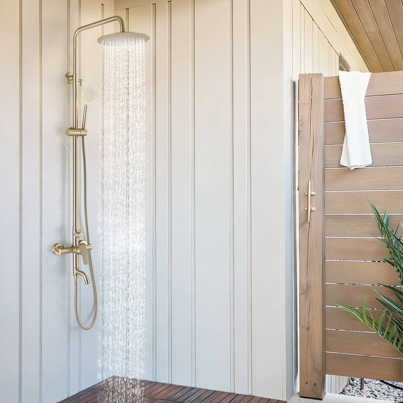47"H 3-Function 304 Stainless Steel Wall-Mounted Outdoor Shower with Footwash
