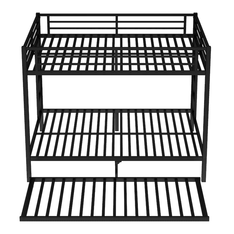 Queen-over-Queen Metal Bunk Bed with Twin Trundle