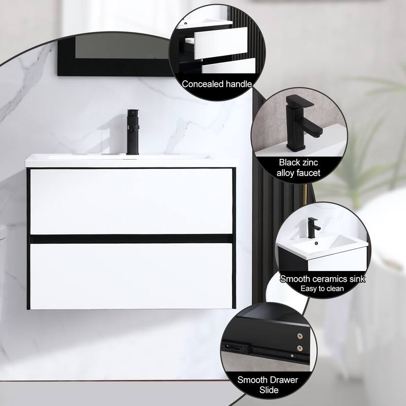 Wall Mounted Bathroom Vanity Combo w/ Drop in Sink Cabinet Set