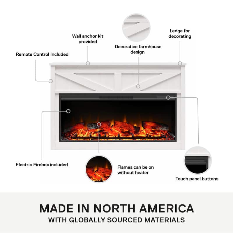 Avenue Greene Becken Ridge Wide Modern Farmhouse Mantel with Electric Fireplace