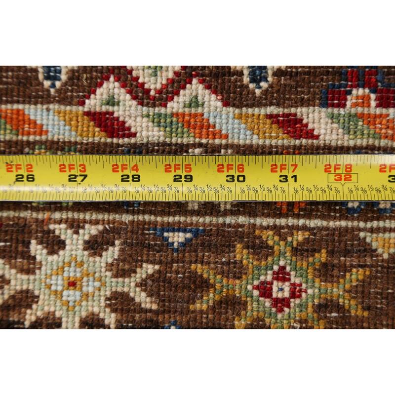 Brown Geometric Kazak Persian Living Room Area Rug Wool Hand-knotted - 6'9" x 9'9"