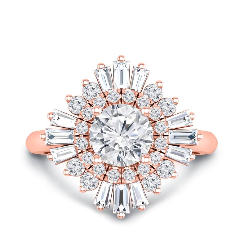 Auriya 14k Gold 3/4ctw Moissanite Ballerina Halo Diamond Engagement Ring 1ct TDW - Rose - 6.5