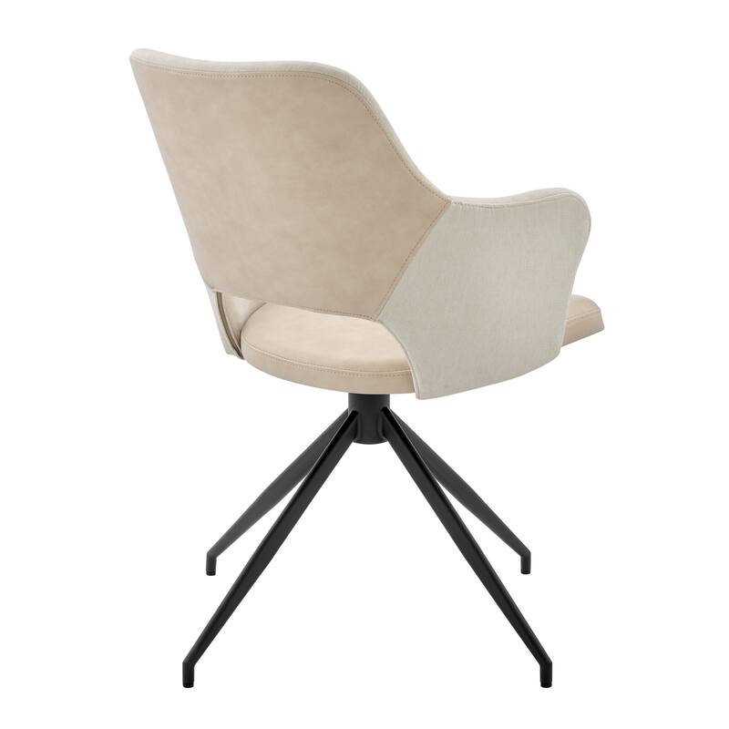 HomeRoots Beige and Black Upholstered Fabric And Faux Leather Open Back Dining Arm Chair - 20.87' X '33.27' X '24.81