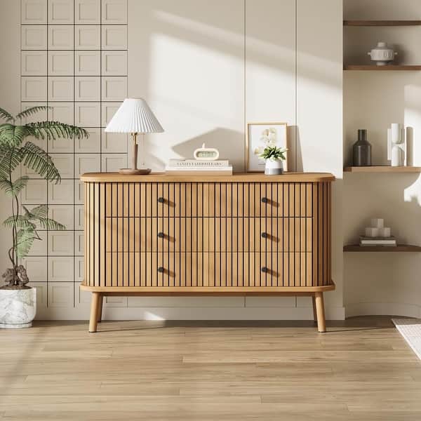 brown boho dresser Hand-Carved Geometric 6-Drawer Dresser
