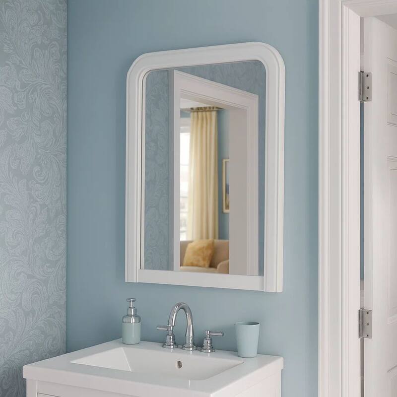 37 Inches Wooden Mirror with Curved Edges, White