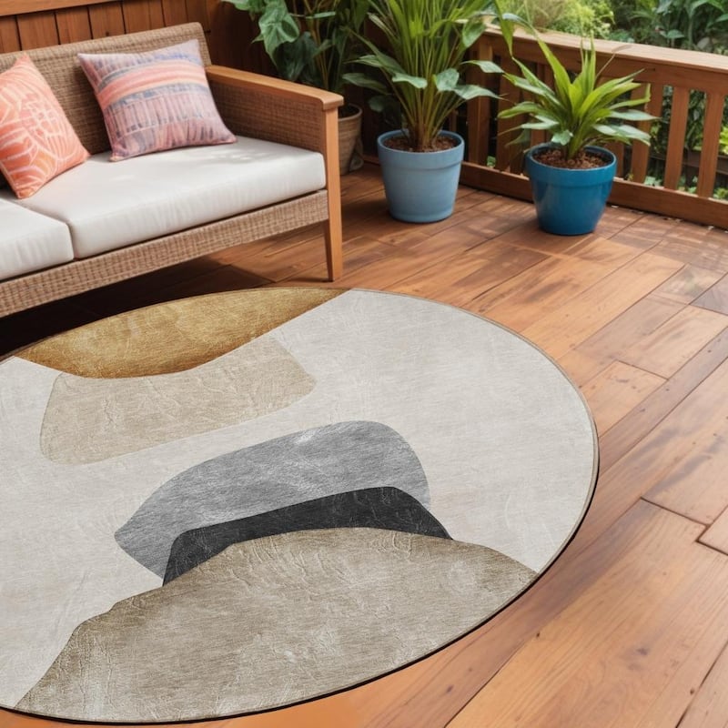 Namo Artistic Abstract Weather Resistant Classic Meets Modern Outdoor Rug - 8' Round - Multi