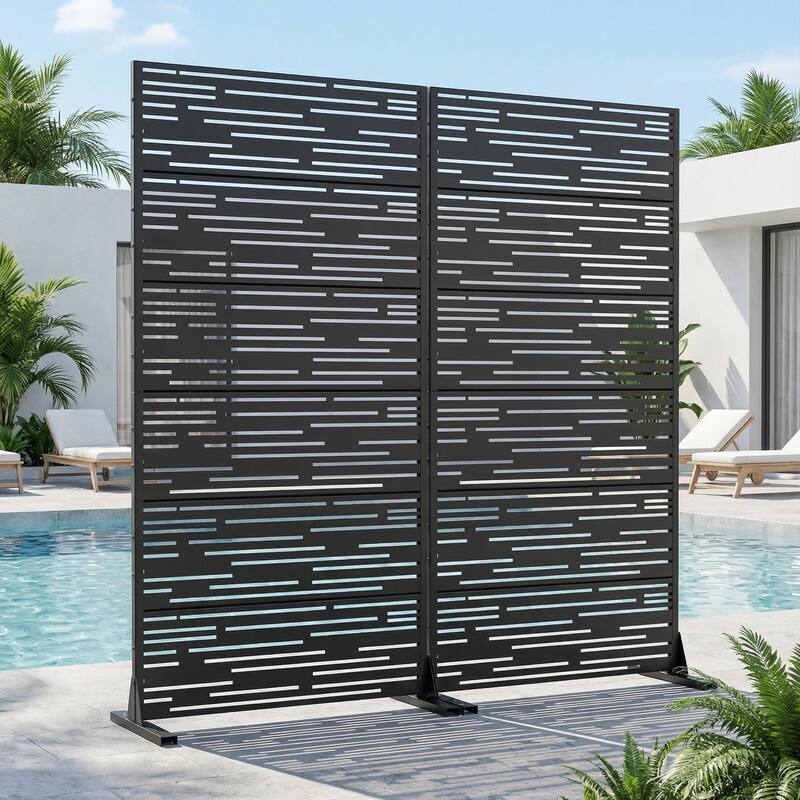 Outdoor Privacy Screen with Stand for Patio Garden Metal Fence Set of 2