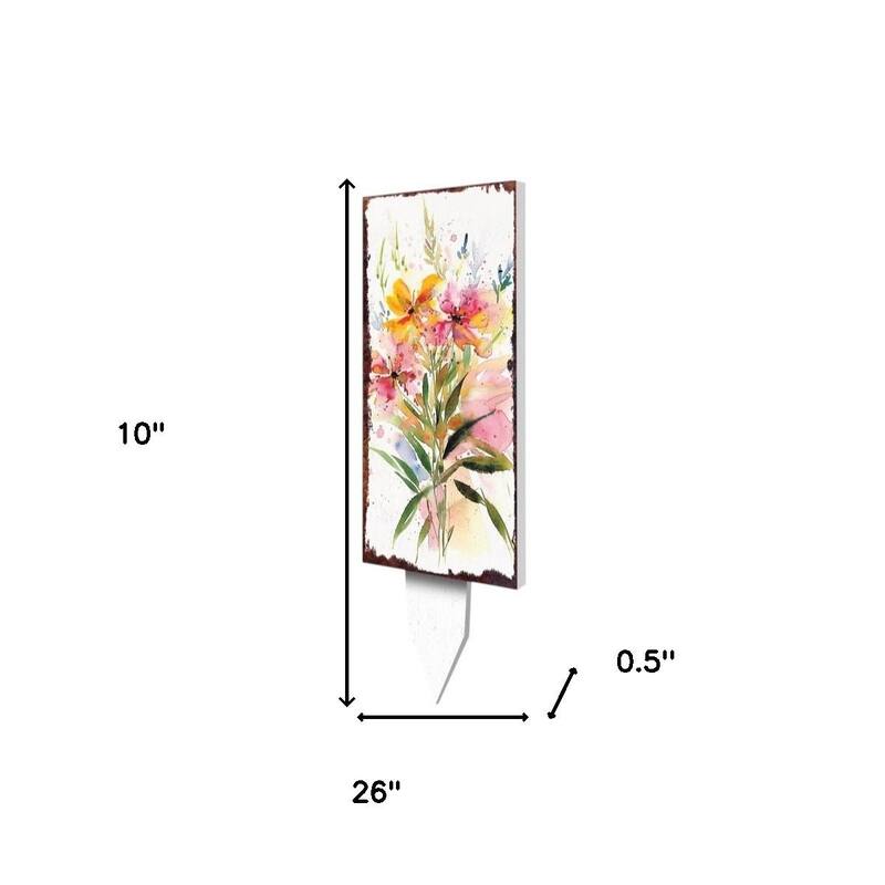 HomeRoots 10" White Pink And Green Wood Wildflowers Garden Stake