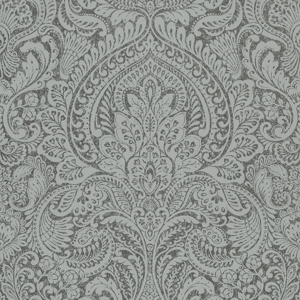 A-Street Prints Artemis Pewter Floral Damask Wallpaper