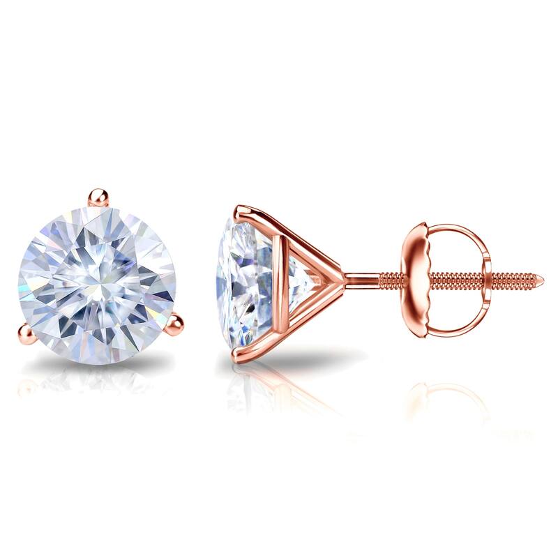 Auriya 1ctw Round Moissanite Stud Earrings 14k Gold Martini-set - 5 mm - Rose