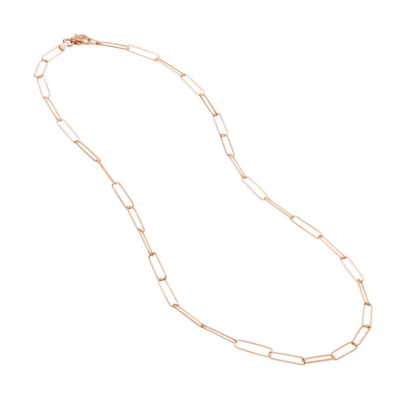 Curata 14k Rose Gold 3.4mm Paper Clip Chain Necklace (Lobster)