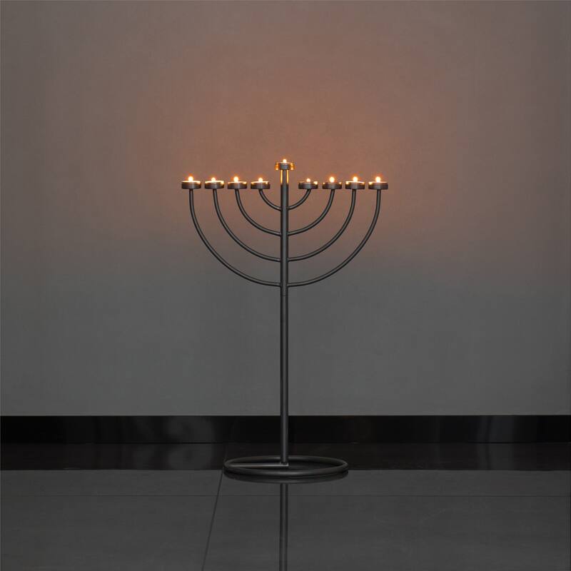 Silver 9 Branch Thin Pipe Hanukkah Menorah, Metal-Aluminum