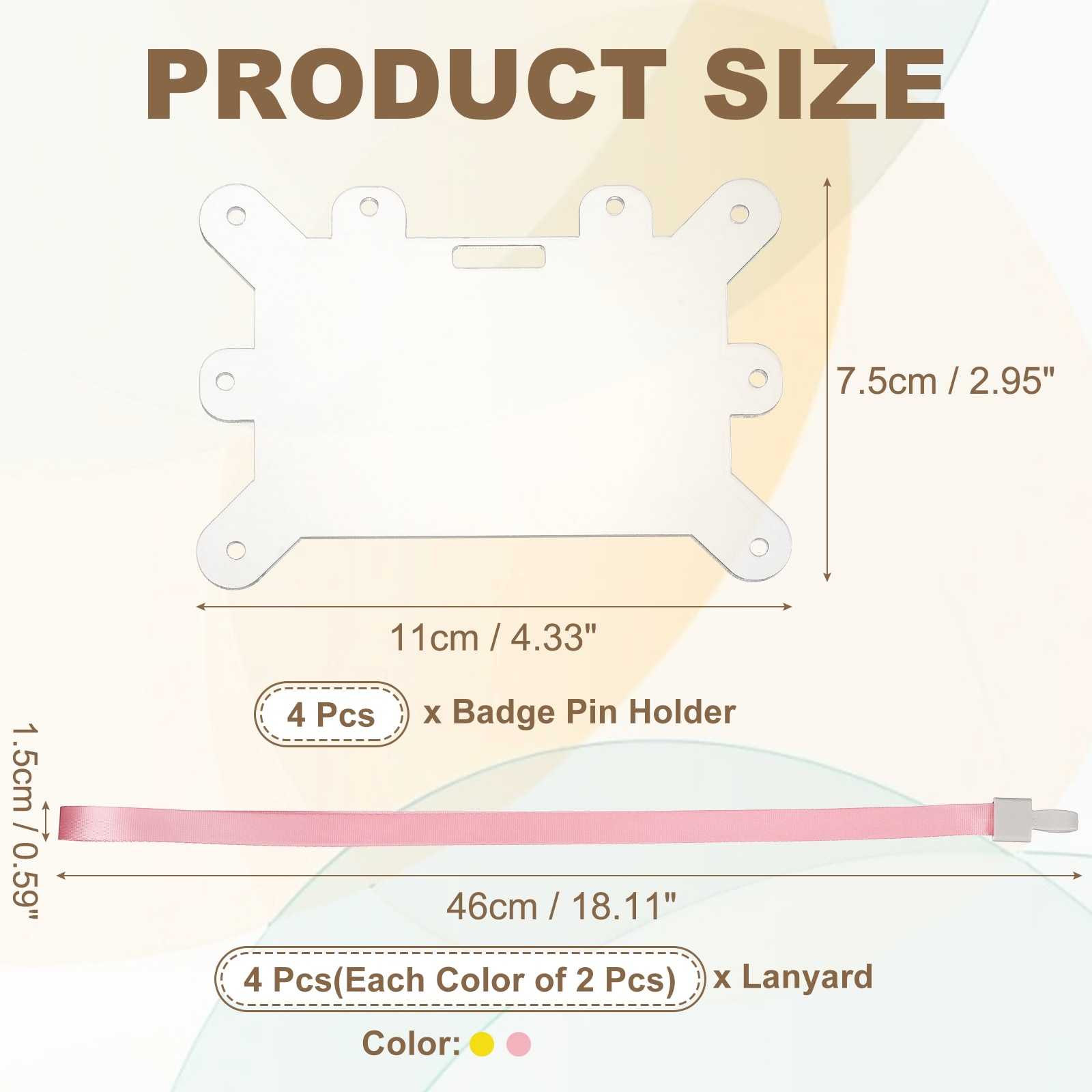 Badge Pin Holder, Acrylic Display Badge Adapter Horizontal Card Accessories with Lanyard for Employees ID Cards