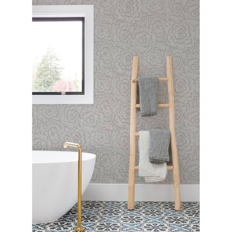 A-Street Prints Periwinkle Sterling Textured Floral Wallpaper