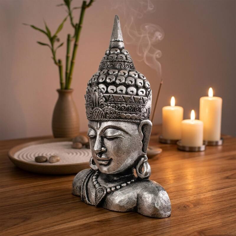 19" Gold Buddha Bust - Hand Finished Decorative Sculpture, Zen Spiritual Home Accent