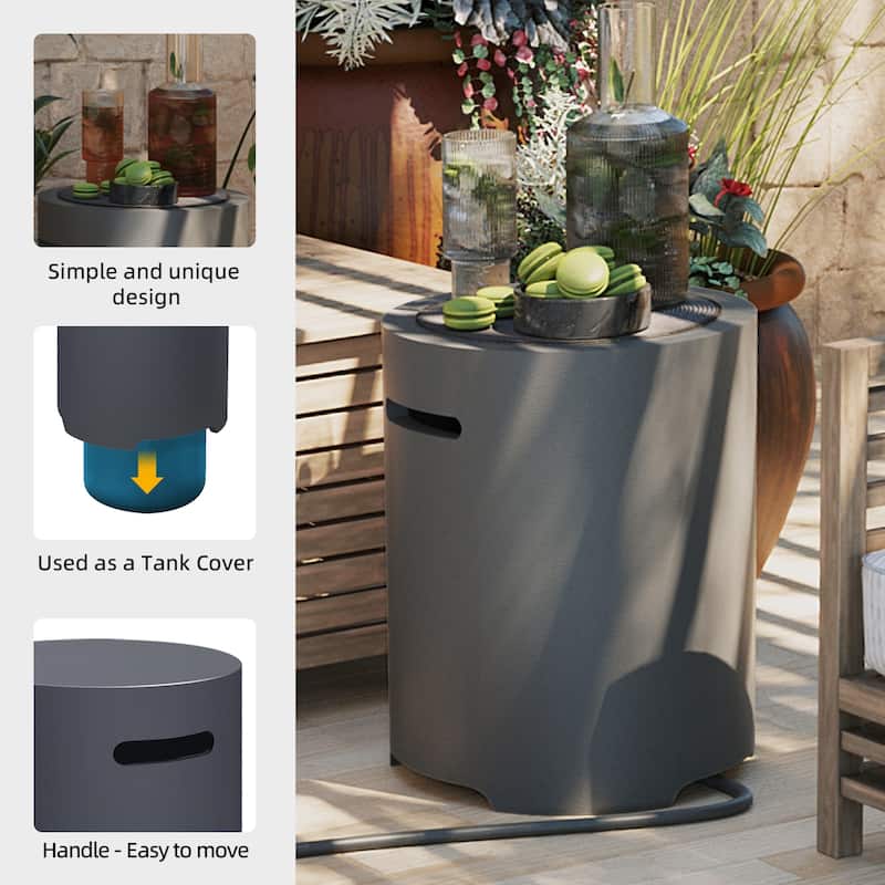 Patio Watcher 42in. Outdoor Round Magnesium Oxide Fire Pit Table with Gas Tank Cover and Wind Guard