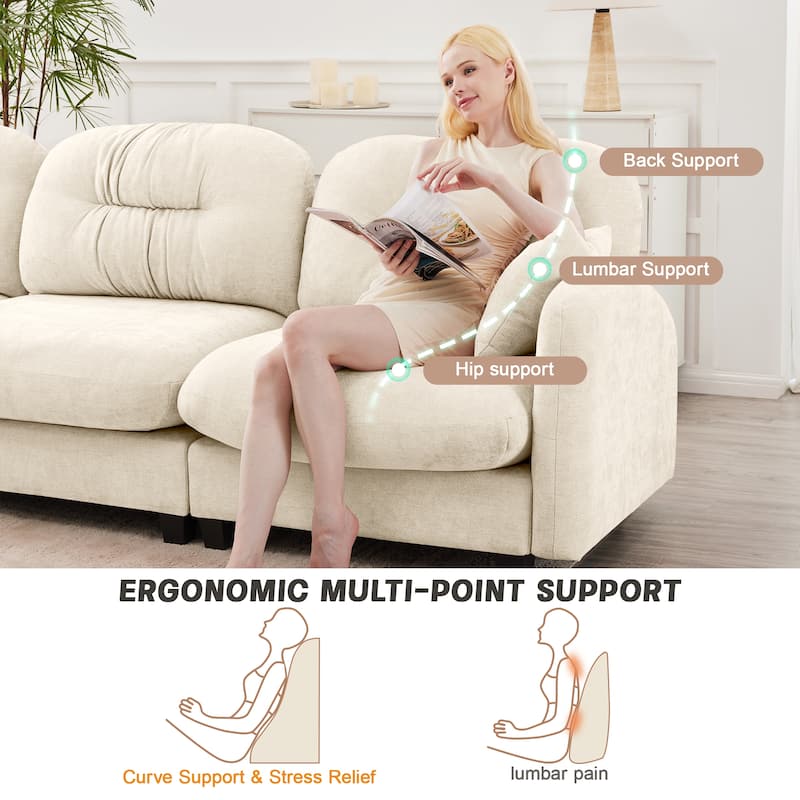 GDF Studio - Bell Modern Chenille Modular 3-Seat Sofa with Ergonomic Tufted Backrest and Wooden Base