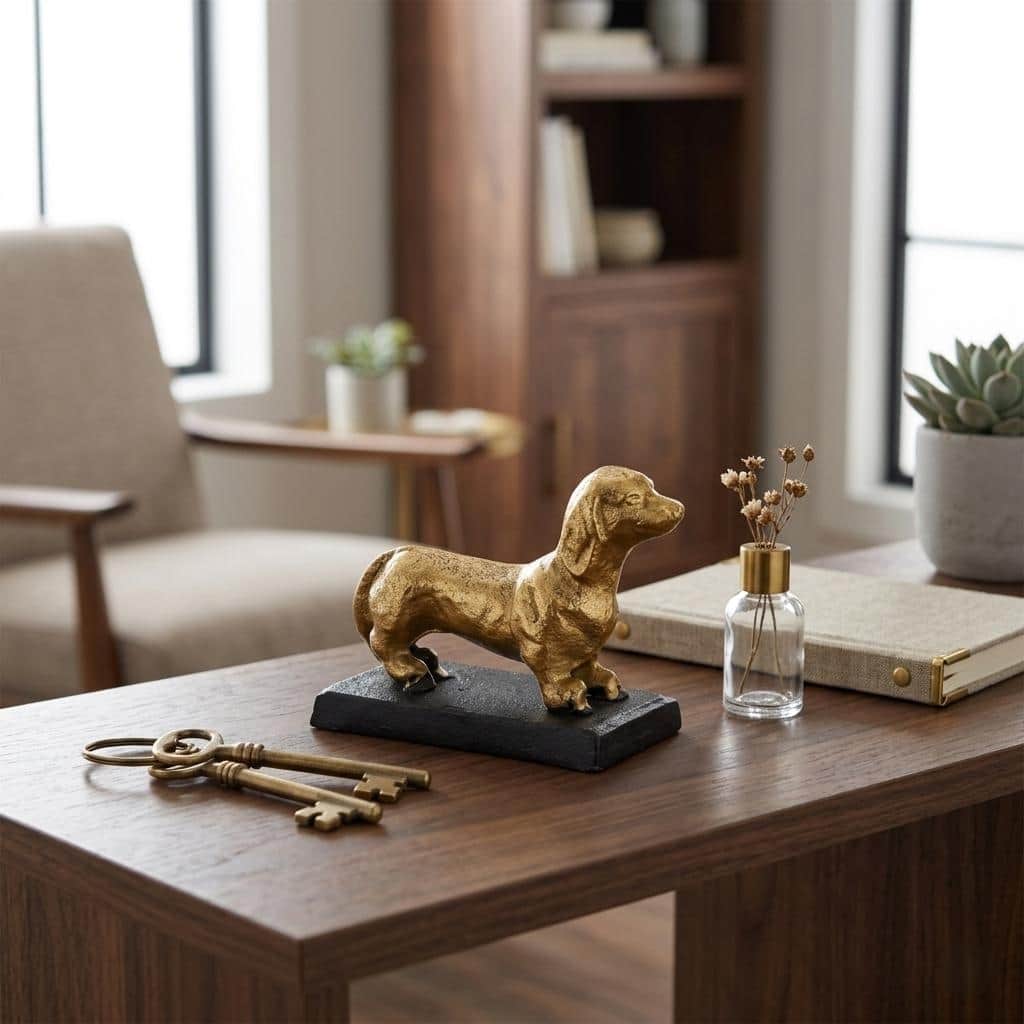 Motley 5" Cast Iron Dachshund Dog Figurine - Gold - N/A