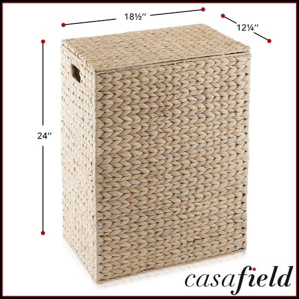 dimension image slide 0 of 3, Large Laundry Hamper Basket w Lid and Liner Water Hyacinth