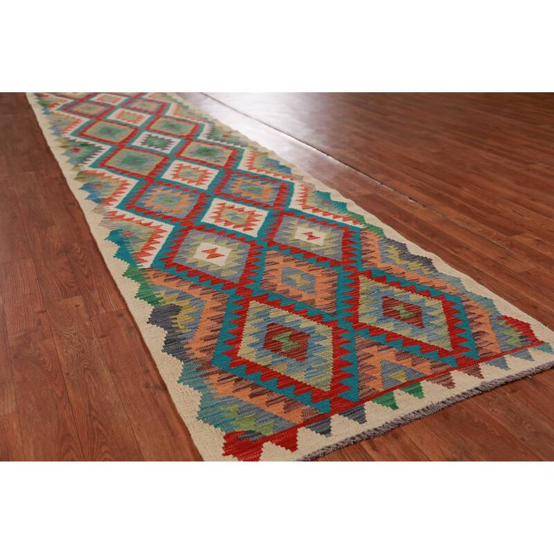 Kilim Runner Rug Flatweave Oriental Wool Carpet - 2'10" x 12'9"
