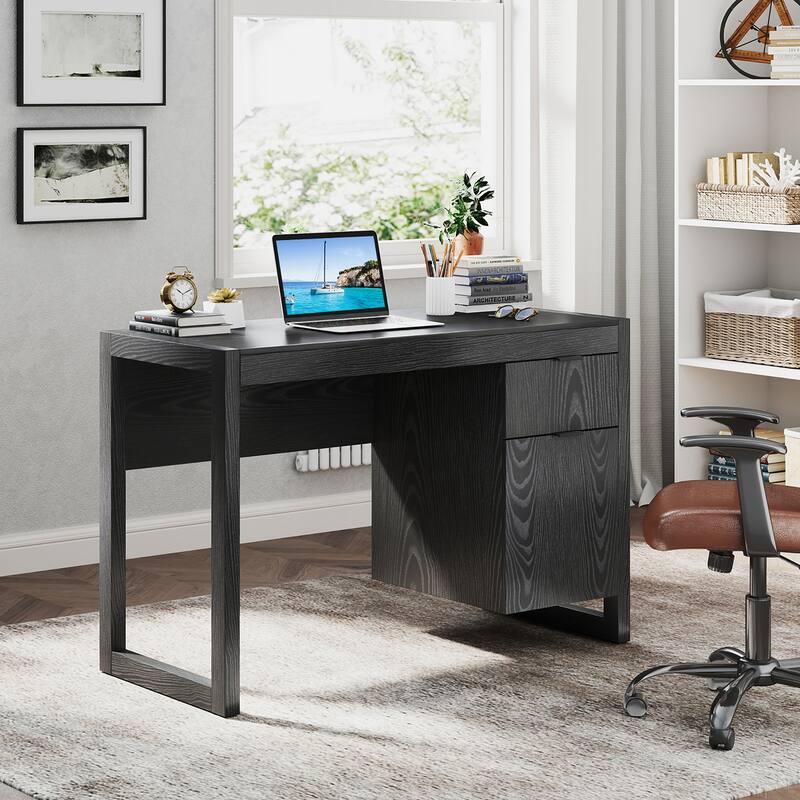 Gymax Computer Desk w/ Storage Cabinet Pull-out Drawer Stable Thick