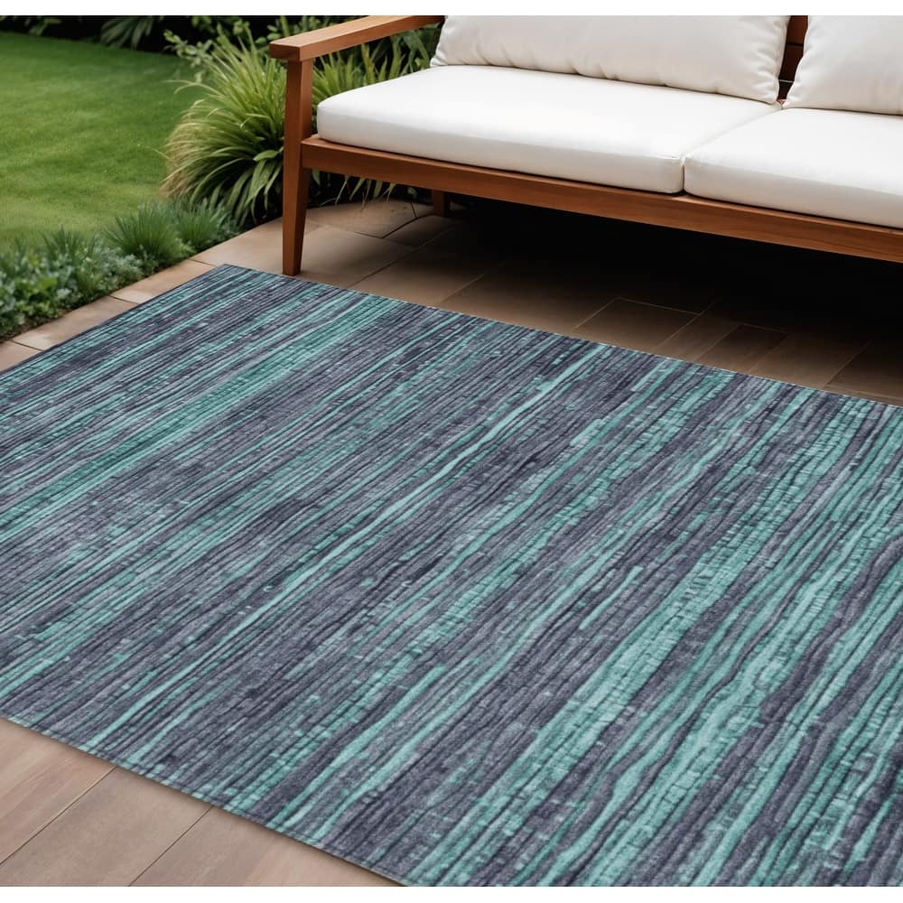 HomeRoots Striped Transitional Rectangle Outdoor Rug