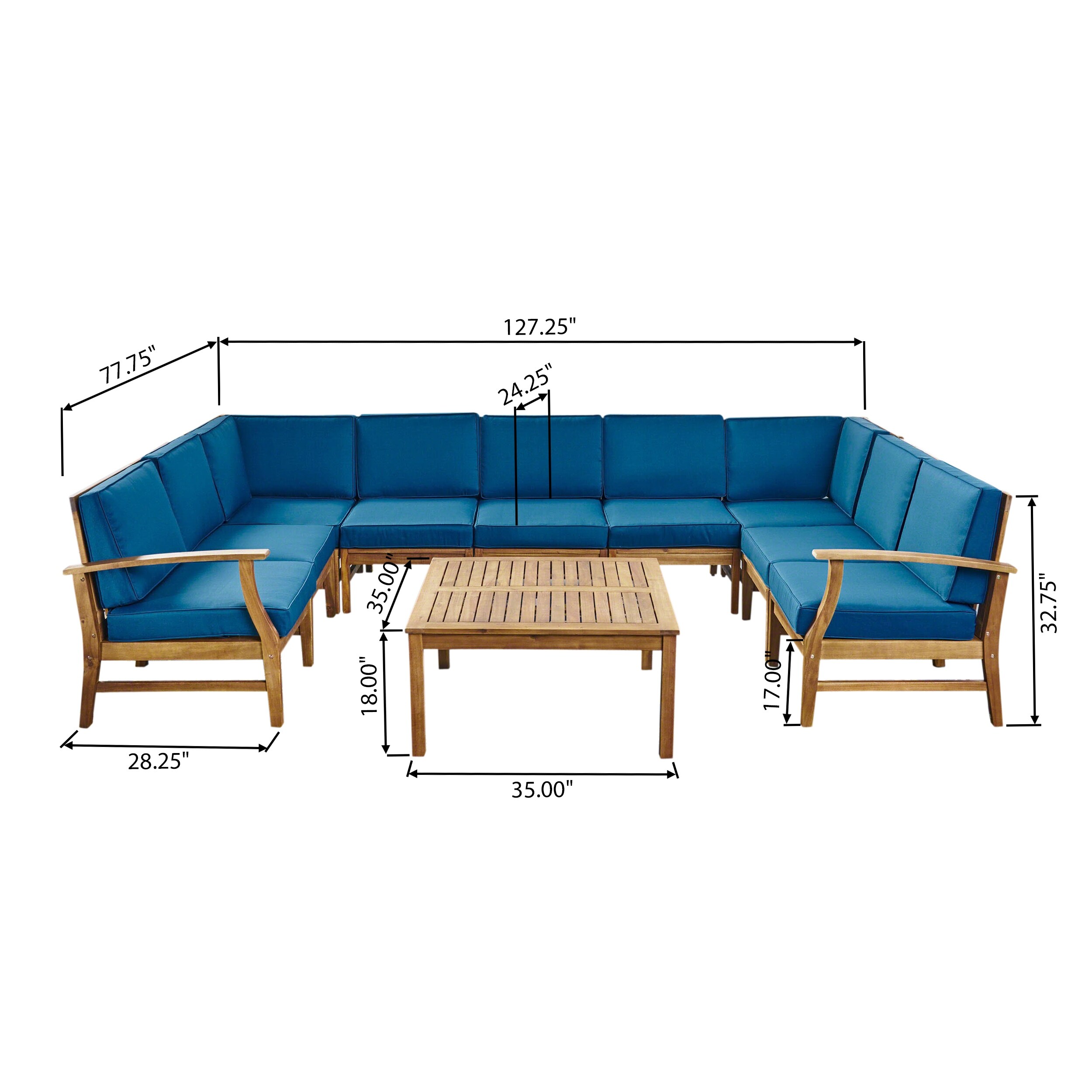 Perla 9-seater Acacia Wood Sectional Sofa Set by Christopher Knight Home