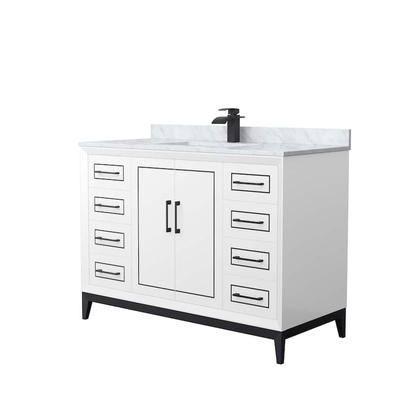 Marlena 48-Inch Single Vanity Set, Carrara Marble Top - White, Black Trim, Carrara Marble Top