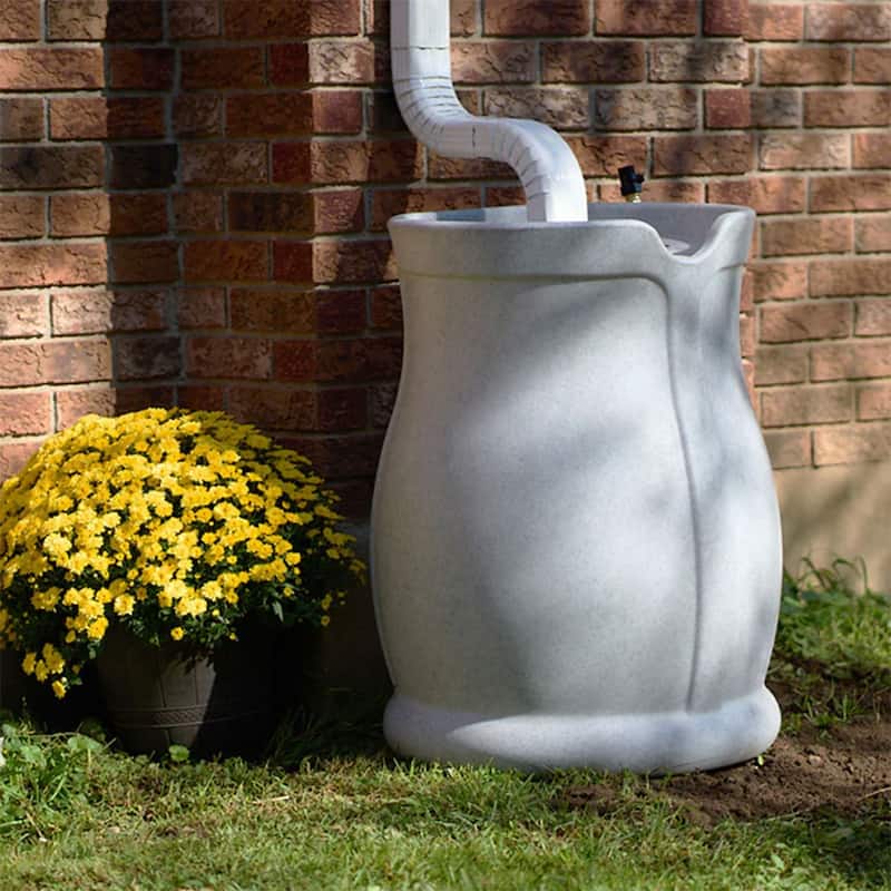 FCMP Outdoor Catalina 45 Gallon Water Outdoor Rain Catcher Barrel, Light Granite - 20