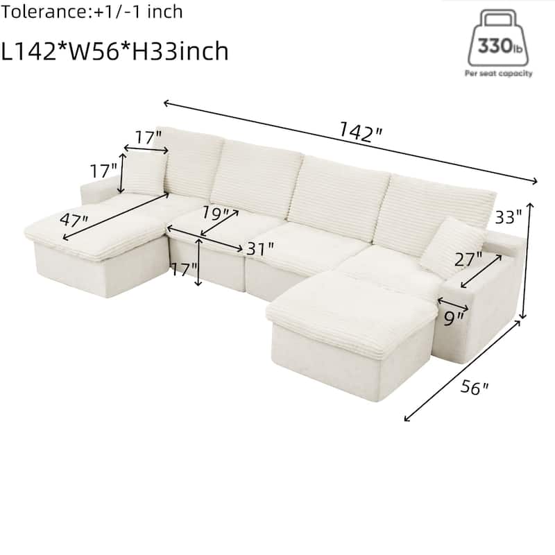 142"/143" Cloud Sectional Sofa,U-Shaped,Deep Seat,No Assembly Needed