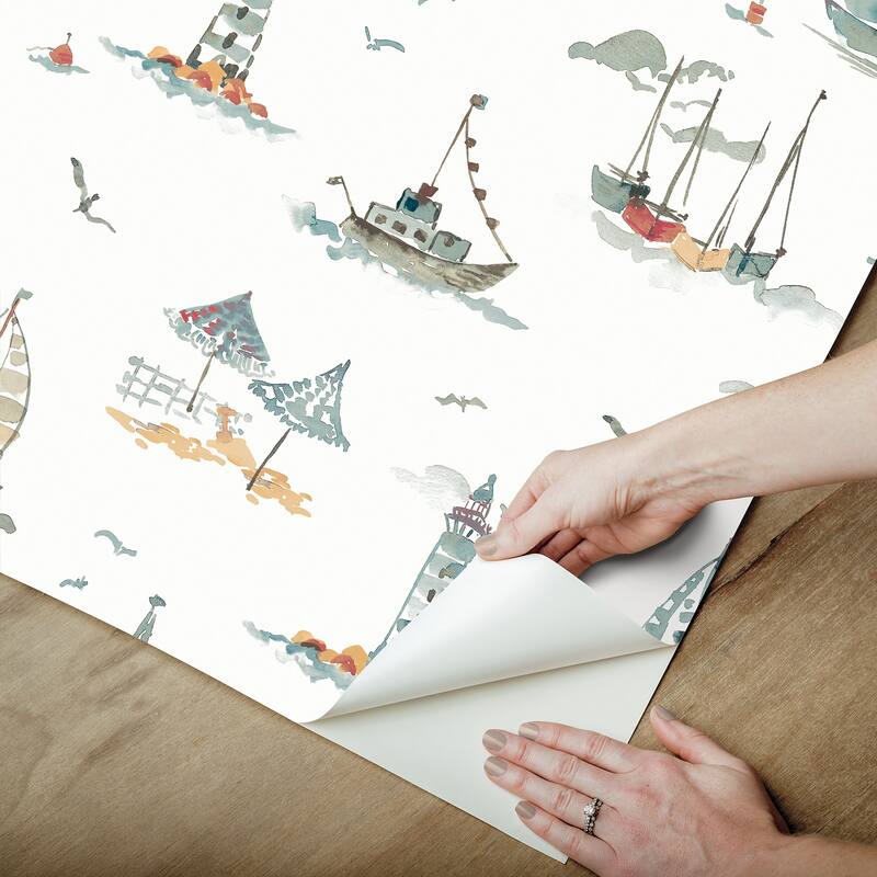 NuWallpaper Set Sail Blue Green Peel and Stick Wallpaper - N/A