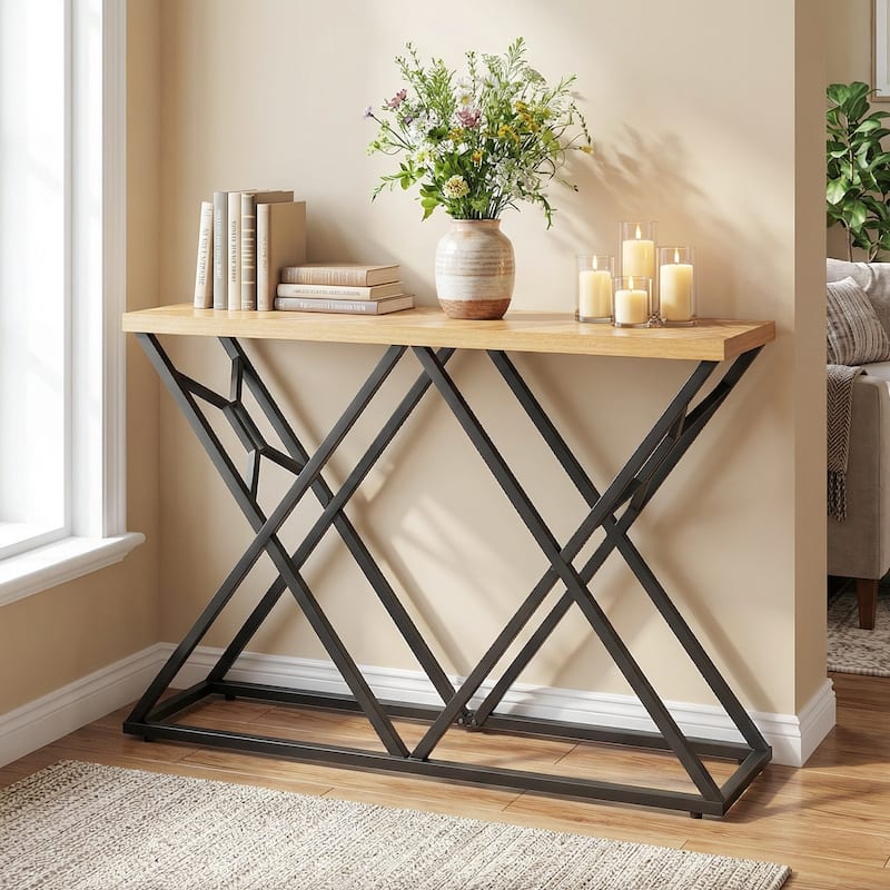 Gymax 55'' Industrial Console Table w/ Solid Metal Frame & Storage
