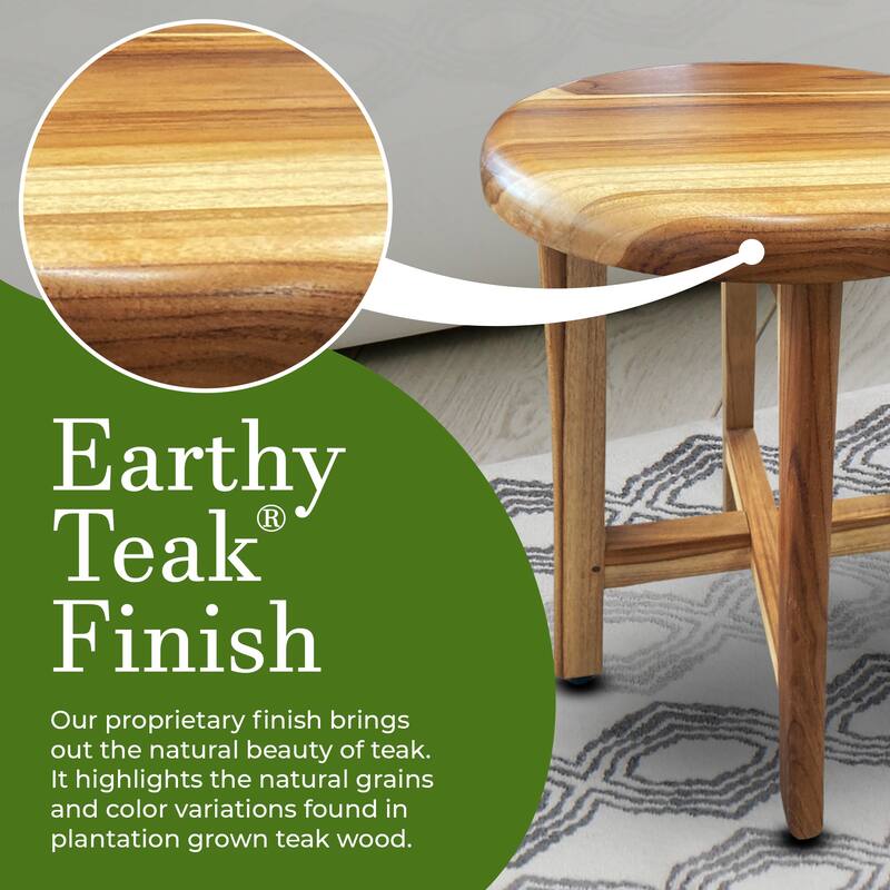 EcoDecors Shoji EarthyTeak 13.5" Teak Wood Round Shower Stool - 11.5" L x 11.5" D x 13.5" H