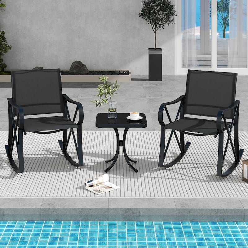 Gymax 3 Piece Patio Rocking Set 2 Rocking Chairs w/ Tempered Glass