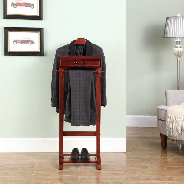 Proman Products - Crescent Moon Valet, Mens Valet Stand With Drawer, Top Tray, Contour Hanger, Trouser Bar, Belt Hooks & Shoe Rack, Accessory & Clothes Organizer (Mahogany) - Yahoo