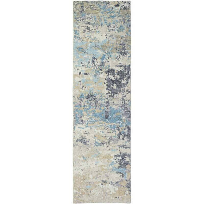 Domani Comfort Abstract & Contemporary Ombre Faux Fur Area Rug - 2' x 7' Runner - Blue