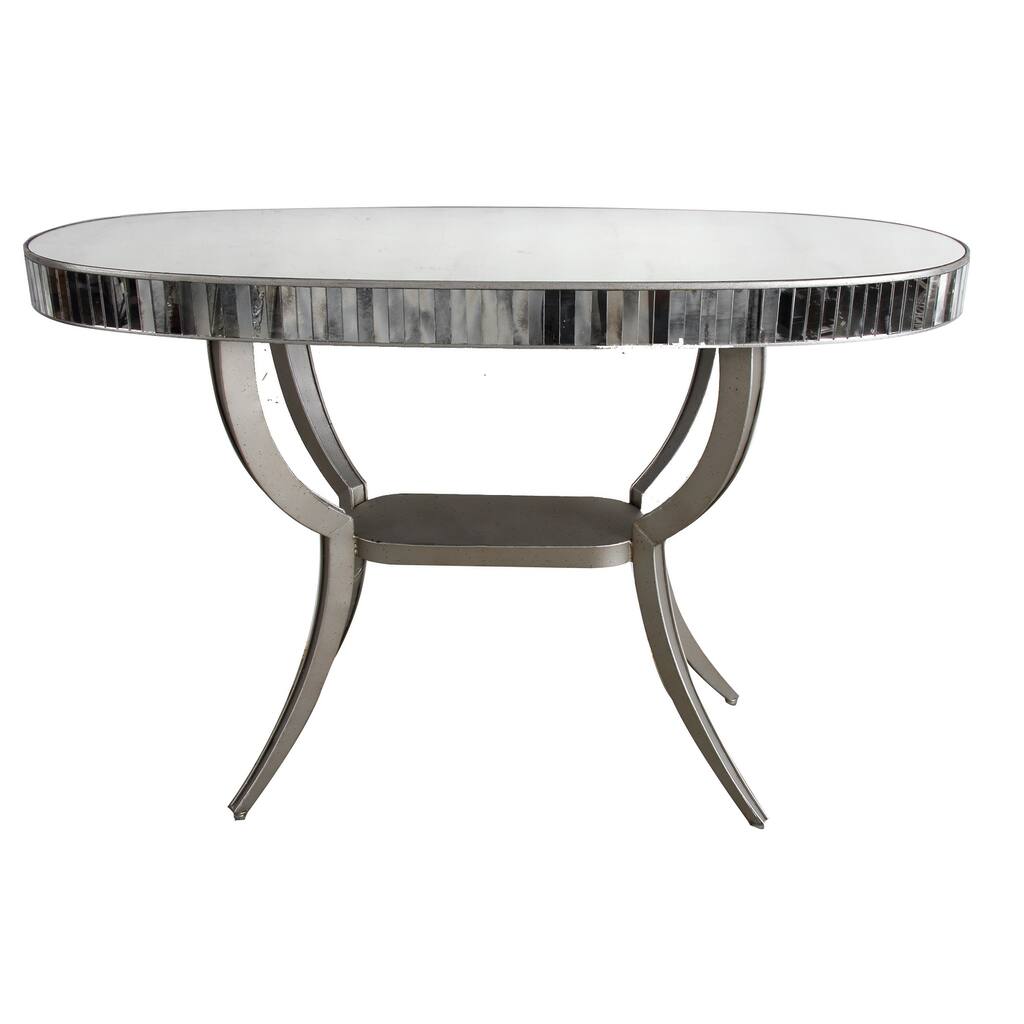 54 Inch Console Table with Metal Frame and Glass Accents, Antique Silver