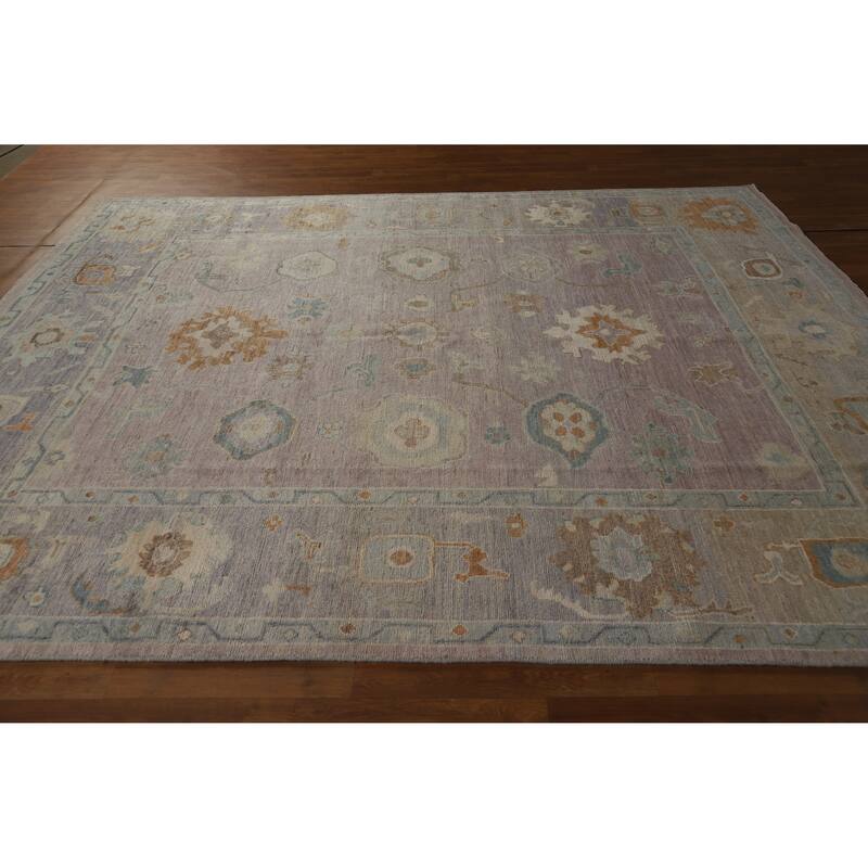 Hand Knotted Oriental 100% Wool Carpet Transitional All-Over Purples Oushak Area Rug - 9' 11'' X 8' 0''