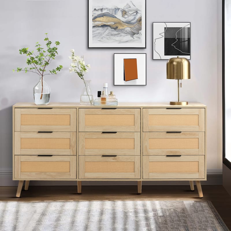 Chest Of Dresser Storage Tower Cabinet Bedroom Organizer Rattan Dresser - 9-drawer
