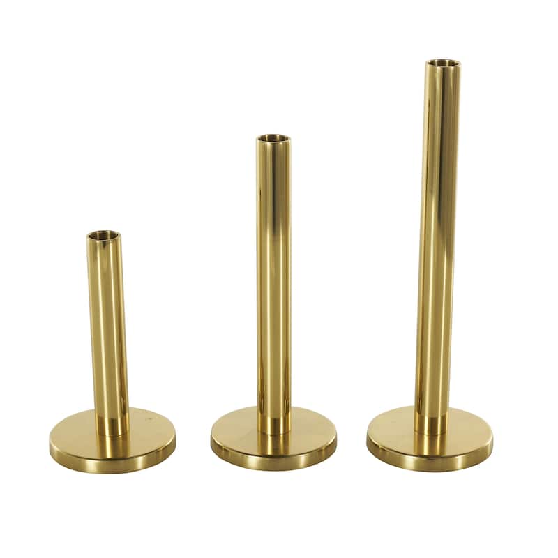 Stainless Steel Metal Slim Candle Holder with Round Base - Set of 3 Gold - Roche River Decor