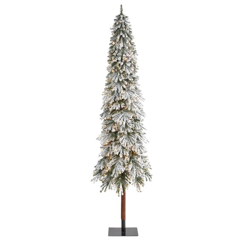 9' Pre-Lit Flocked Grand Alpine Artificial Christmas Tree, Clear Incandescent Lights - 9 Foot